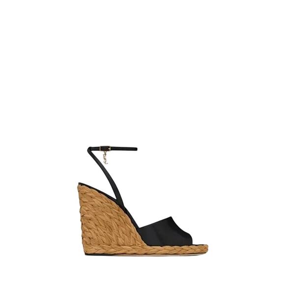 Saint Laurent NIB Paloma Leather Espadrille Wedges in Black Size 39.5 - Picture 1 of 14